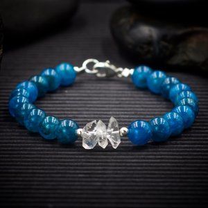 Apatite and Herkimer Diamond Bracelet - Handmade to Order